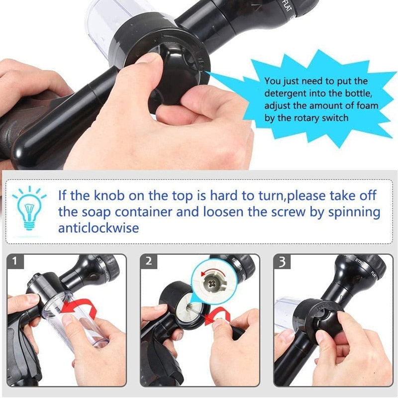 Pressure Hose Nozzle Foam Gun 8 In 1 Jet Spray, Perfect For Stress-Free Dog Bathing
